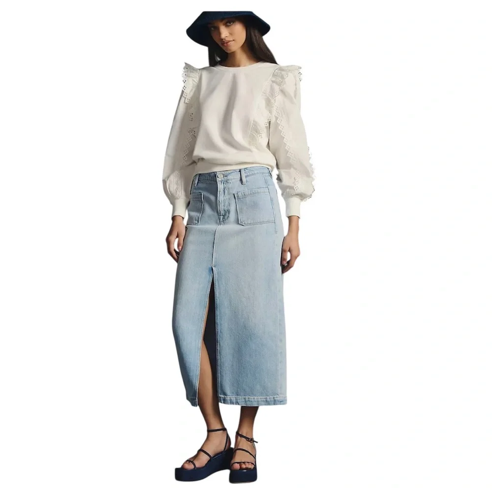By Anthropologie White Ruffle Sleeve Top Sz M - Picture 4 of 13